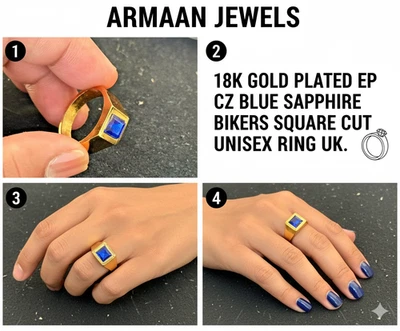 RING GOLD FILLED SIMULATED SAPPHIRE SQUARE CUT ETERNITY FOR MEN/WOMEN/UK/S - Image 1 of 4