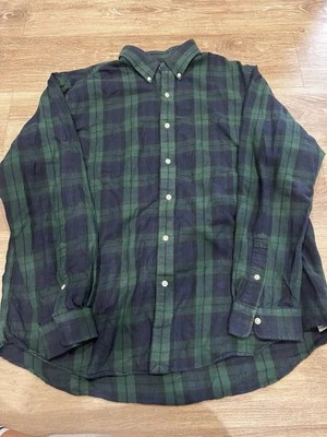 Ralph Lauren Hombre Manga Larga Abotonada Franela Verde y Azul Foto 1 de 4