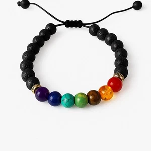 Chakra Bracelet Adjustable– Lava Beads & Gemstones – Healing Energy Gift - Picture 1 of 3