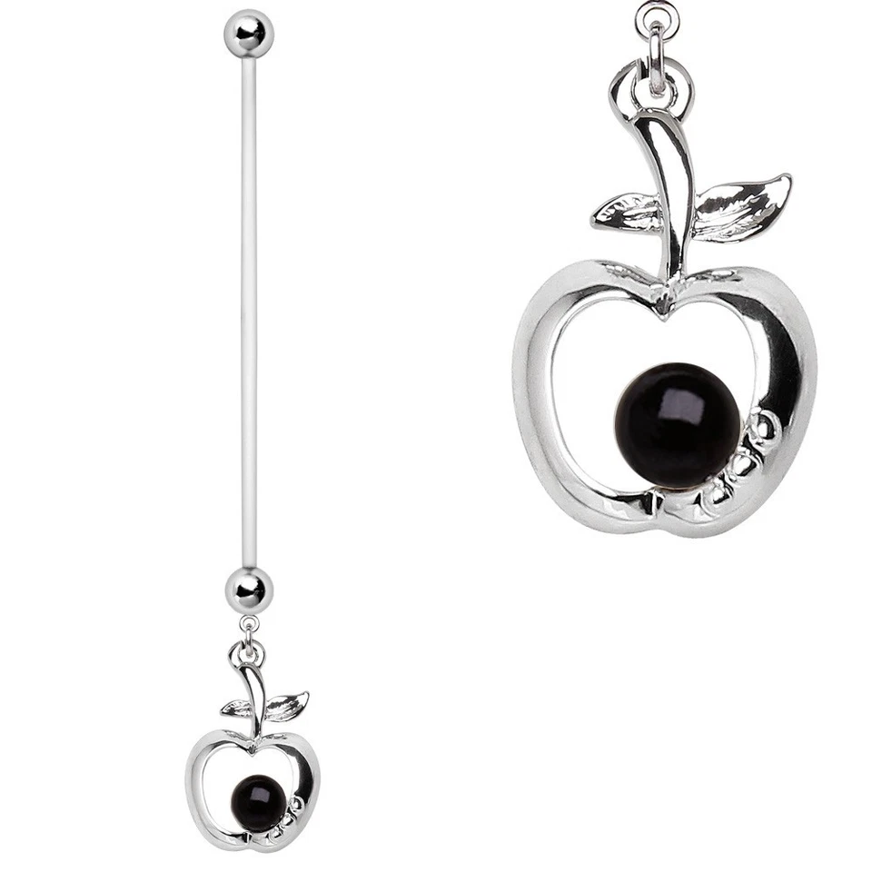 BioFlex Pregnancy Navel Ring with Apple & Pearl Dangle - Image 1 of 1