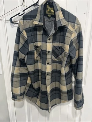 Anchorage Expedition Men's Flannel Shirt Jacket Sherpa Lined Grey & Tan Large - Image 1 of 2