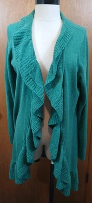 New Kinross Cashmere Open Ruffle Cardigan - Green - L - Image 1 of 4