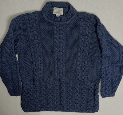 Women Sz Large Vintage Cladyknit Irish Wool Sweater Cable Knit Blue Mock Neck - Image 1 of 4