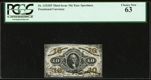 PCGS 63 FR# 1253 Fractional 1864 Currency 10c, Civil War 3rd Issue Face Specimen - Picture 1 of 5
