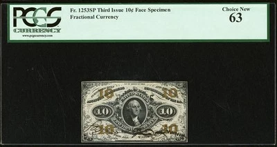 PCGS 63 FR# 1253 Fractional 1864 Currency 10c, Civil War 3rd Issue Face Specimen - Image 1 of 4