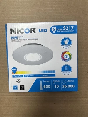 Nicor Lighting DLF-10-120-2K-WH 5.25 in. Sure Fit Round Ultra Slim Surface Mount - Image 1 of 4