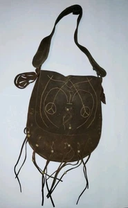 Cartera Boho Hippy de Colección Años 60 Hecha a Mano Cuero Gamuza Primitiva Hágalo Usted Mismo Flor Niño - Imagen 1 de 9