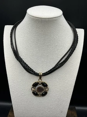 Barse Fitzhugh Boheme Enhancer Necklace- Onyx & Abalone- Leather- Bronze- NWT - Image 1 of 4