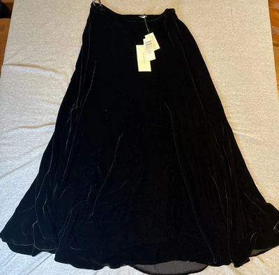 NUEVO CON ETIQUETAS Falda Eileen Fisher Terciopelo Acampanada Corneada 35” L Talla S Negra Rayón Seda Foto 1 de 4