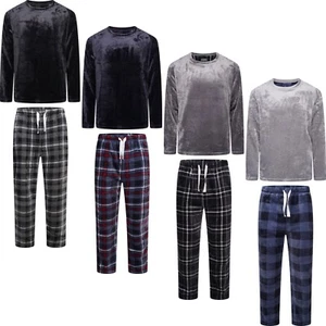 New Mens Plush Fleece Lounge Set Soft Check Pyjamas PJs Nightwear Sleepwear - Picture 1 of 53
