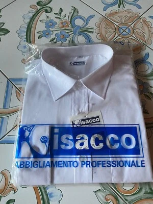 4 Camicie Isacco Uomo Manica Lunga Bianca Taschino Cotone Cameriere Receptionist - Immagine 1 di 4