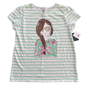 NWT Crown & Ivy Kids Girls White Teal Striped 'fee to be me' Shirt Size XL - Picture 1 of 10
