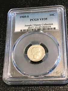PCGS VF35 1905 S BARBER SILVER DIME-JOSEPH J HANEY COLLECTION-SEP117 - Picture 1 of 4
