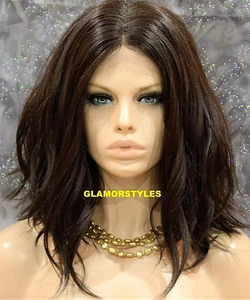 LACE FRONT FULL WIG BOB WAVY LAYERED MIDDLE PART MEDIUM BROWN #4 HEAT OK NWT - Picture 1 of 8