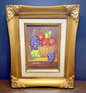 Vintage/Antique Oil Painting Fruit Still Life Fruit Basket -Signed Framed 11'x9" - Picture 1 of 9