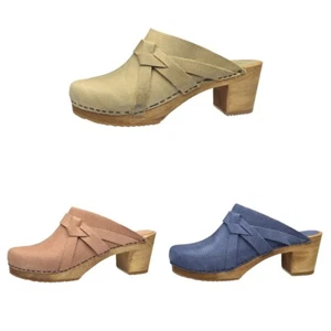 Sanita Wood Manuella Square Women Clogs | Slippers | garden shoes | Oiled Leathe - Picture 1 of 22