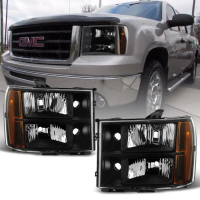 Black 2007-2013 GMC Sierra 1500 2500 3500 Headlights Headlamps 07-13 Left+Right - Image 1 of 4
