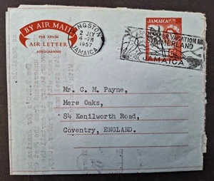 1957 Jamaica 6d preprinted Aerogramme cd Kingston-Coventry, England - Picture 1 of 4