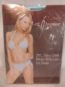 Leg Avenue 2 Piece Terry Cloth Bikini with Lace Up Tanga Light Blue M/L - Picture 1 of 2