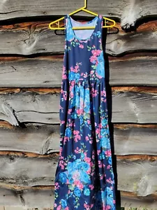 Tall & Skinny? Navy Racerback Floral Sundress W/ Blue Roses & Pockets - Picture 1 of 19