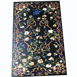 Black Marble Dining Table Top Nature Design Inlay Work Reception table for Hotel - Picture 1 of 4