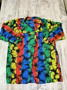 Vintage 90s Shirt Mens Sz 44” Hawaiian Top Colorful Side Ways Button RARE Tropic - Picture 1 of 9