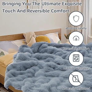 Super Soft Faux Fur Plain Throw Sofa Bed Blanket Skin Friendly Plush Blanket≧ - Picture 1 of 36