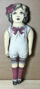 Antique Rag Doll 1920s Flapper Girl Handmade Cut & Sew Pillow Cloth 16" A2 - Picture 1 of 9