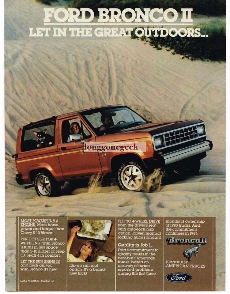 1984 Ford Bronco II коричневый скалолазание песчаные дюны винтажная реклама  - Изображение 1 из 1