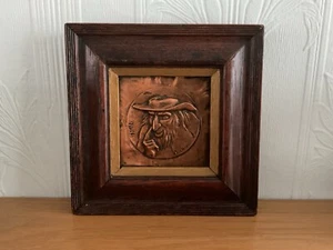 Antique Copper Relief Fagin Picture Embossed Wall Art Wood Frame 18 x 18cm - Picture 1 of 9