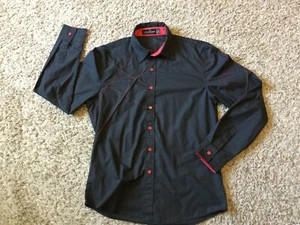 Men's JEANSIAN  Black/ Red Long Sleeve Button-Down Shirt Size Large SLIM FIT - Picture 1 of 5