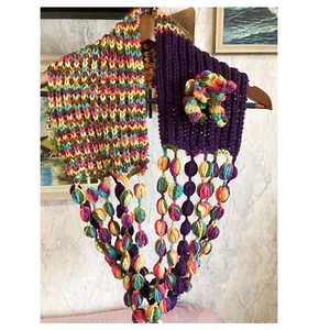 Gehäkelte ausgefallene Regenbogen-lila Bommeln Halskette Schalkragen Halstuch-Frau-Geschenk für Sie - Bild 1 von 4