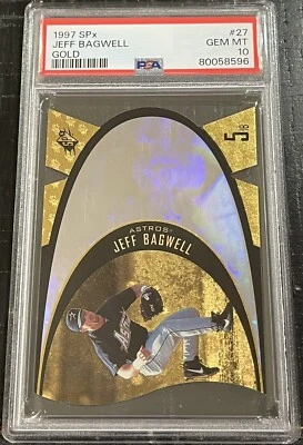 1997 SPx GOLD Jeff Bagwell PSA 10 GEM MINT HOLOGRAM DIE CUT #27 Astros Pop-1 - Image 1 of 3