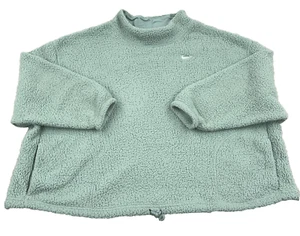 Nike Sweatshirt Women 3X Green Deep Pile Sherpa Fleece Crop Top Pullover Swoosh - Picture 1 of 15