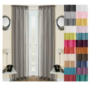 1 PAIR (2) Plain Voile Curtain Panels Rod Pocket Slot Top Net Curtain 25 Colours - Picture 1 of 32