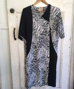 Dorsham Fashions Vintage Animal Print Dress Size 12 Womens Retro Button Up Midi - Foto 1 di 10