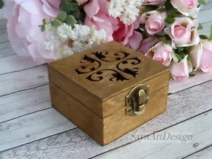 Rustic Country Wedding Ring Box. Carved Wooden Ring Bearer Box, Personalized - Picture 1 of 12