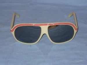 Vintage Mid Century SKI Glasses White w/ Red Stripes Silver Mirror Lenses JAPAN - Picture 1 of 4