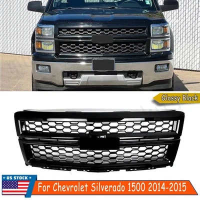 For 2014-2015 Chevrolet Silverado 1500 Front Bumper Upper Grille Gloss Black - Image 1 of 4