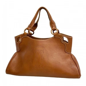 Cartier Marcello Brown Leather Handbag Gold Zip Shoulder Bag Authentic - Picture 1 of 8