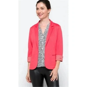 Skies Are Blue Blazer Women's 3/4 Sleeve Coral Pink Career Casual Office Medium - Picture 1 of 12