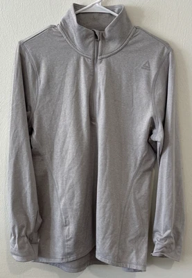 Pulôver Reebok feminino grande cinza 1/4 zíper manga longa colarinho roupa ativa - Imagem 1 de 3