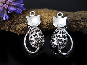Colgante Cat 36x16mm 3D 2 Stk. Kitten Silver Metal Colgante, A-144 - Imagen 1 de 1