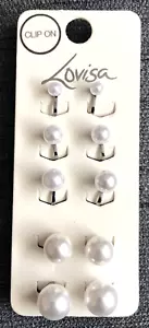 Silver Tone Faux Pearls Clip-on Earrings 5 pack - Picture 1 of 2
