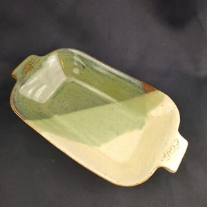 Malabar Pottery Dish Avocado Green with Handles 11" x 6" x 1 3/4" Signed - Picture 1 of 15