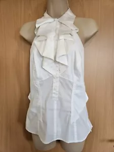 KAREN MILLEN Ivory Ruffle Collar Sleeveless Halter Vest Top UK 10 Victorian Goth - Picture 1 of 24