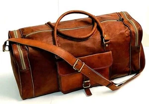 Luggage Pure Leather Travelling Gym Bag Vintage Genuine Overnight Duffle Bag - Picture 1 of 7