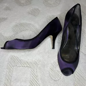 GUESS Marciano Peep Toe 5" Stacked Heels Stiletto Pumps Purple Black Size 7.5 M - Picture 1 of 19