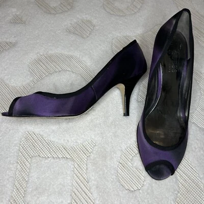 GUESS Marciano Peep Toe 5" Stacked Heels Stiletto Pumps Purple Black Size 7.5 M - Image 1 of 4