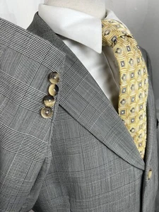 Hugo Boss Men’s Gray Glen Check Super 100’s Wool Sport Coat Blazer 46 R Vintage - Picture 1 of 10